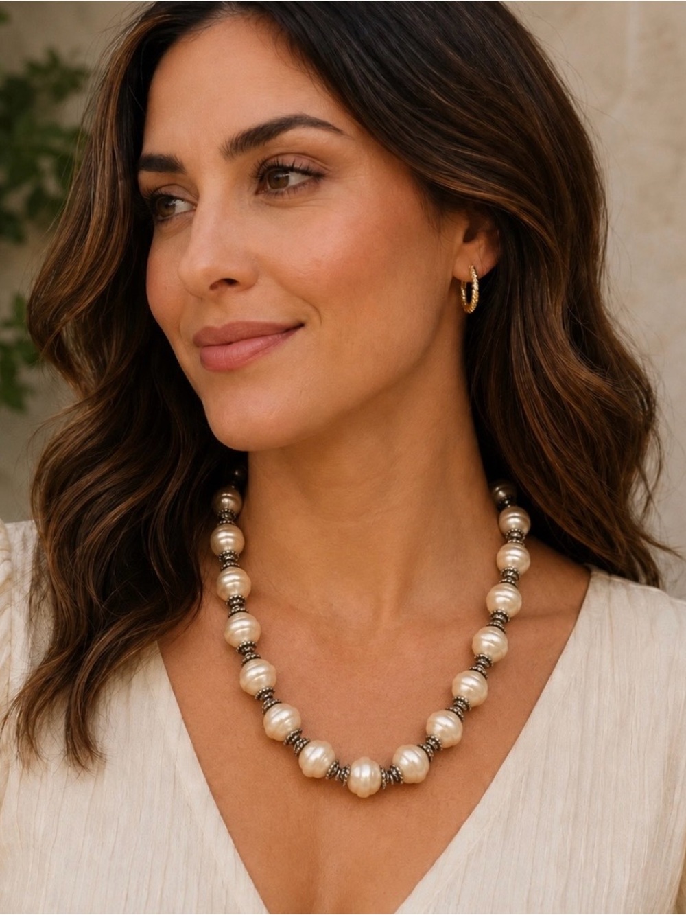 Large off white pearl colored bead necklace